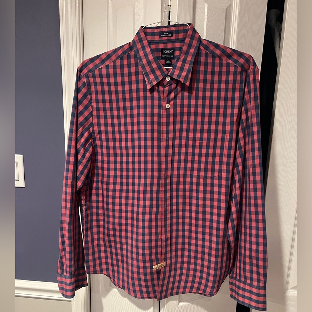 J. Crew Men's Navy and Red Plaid Shirt